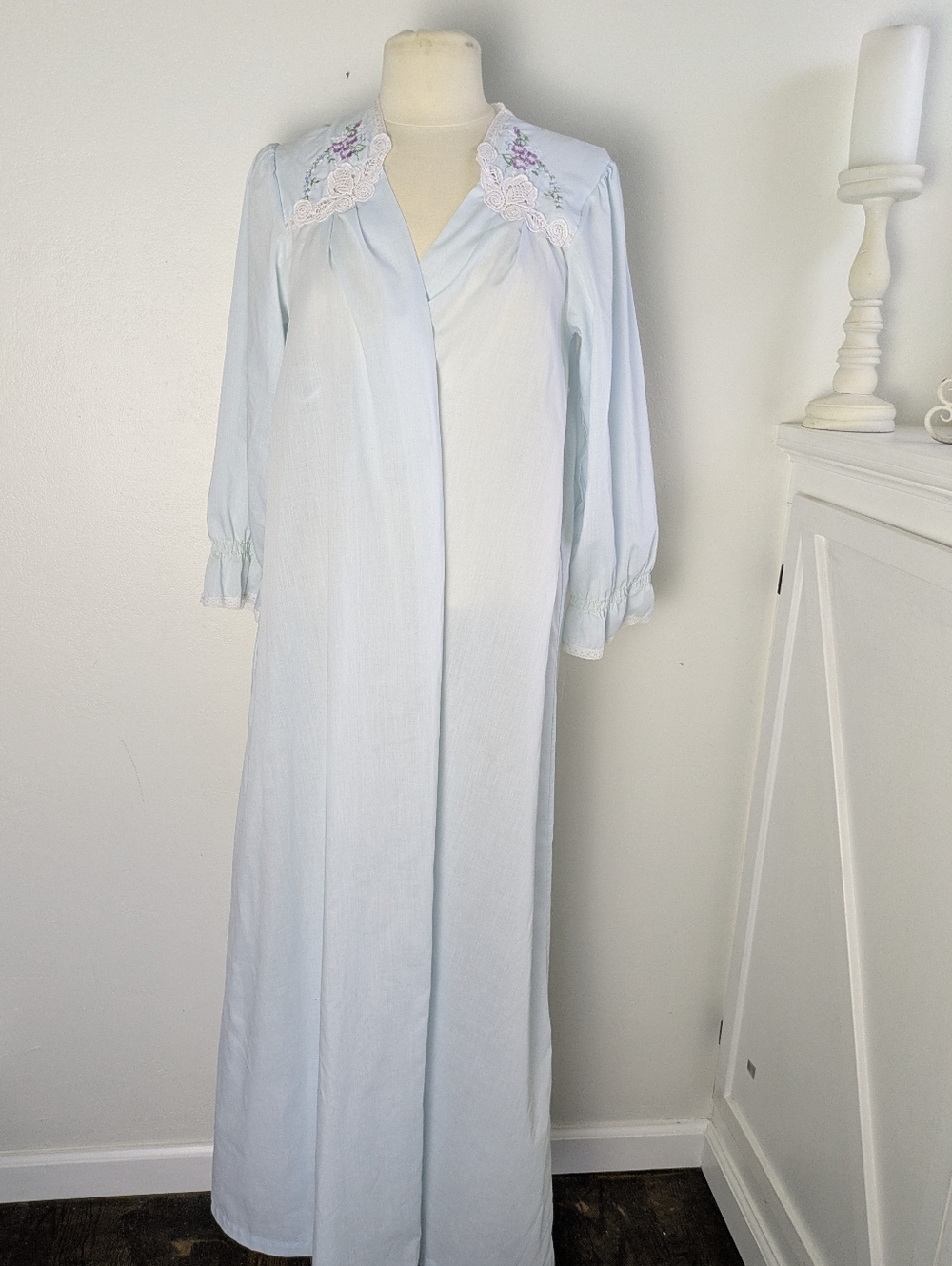 Vintage Nightgown Robe Baby Blue Embroidered Shoulders